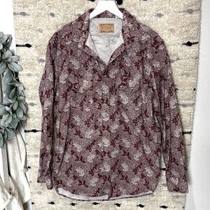 Boot barn Men's Burgundy paisley Patterned button down Shirt size XL
